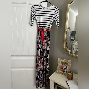 PinkBlush Floral and Striped Maxi Dress - bump friendly